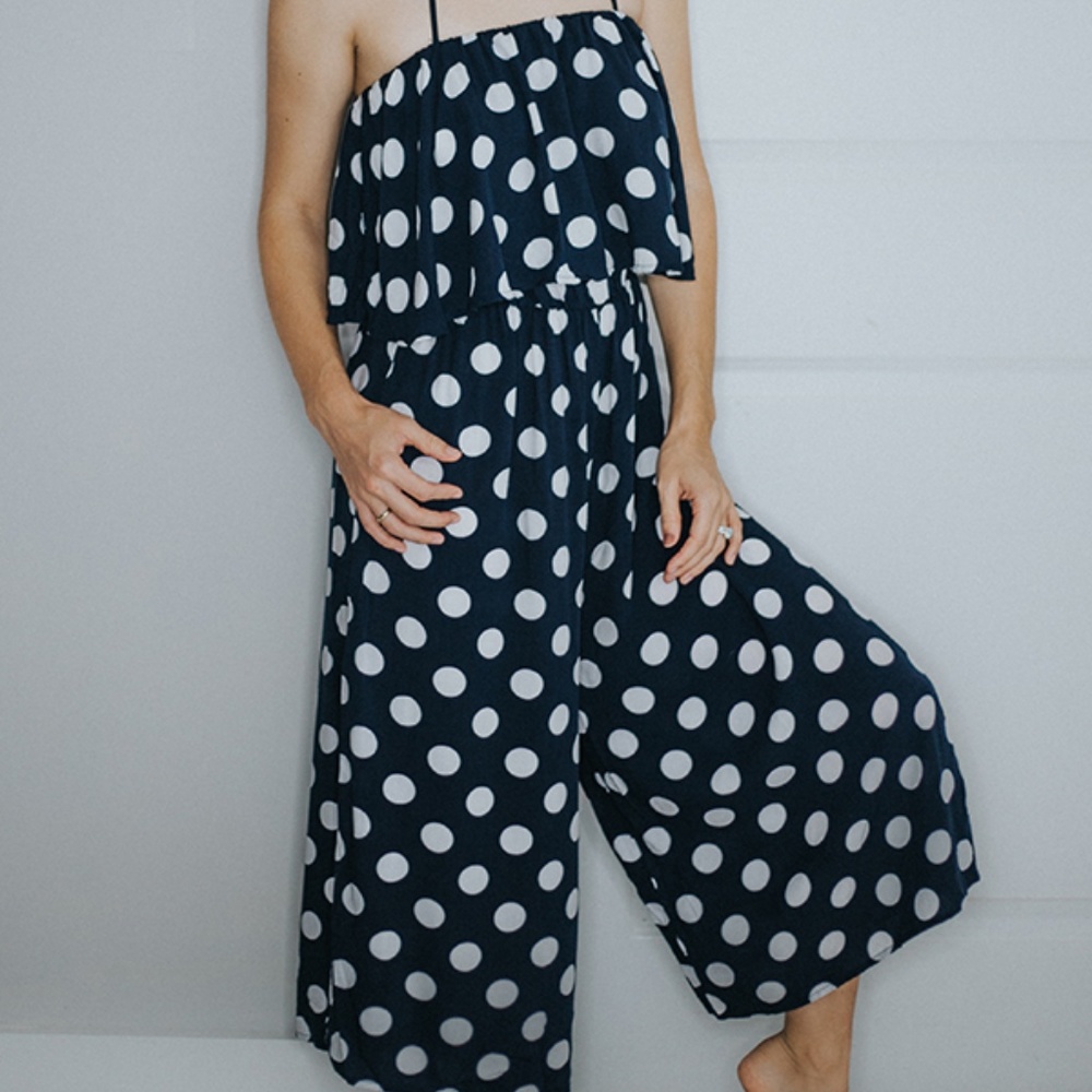 ELLE- NAVY/WHITE POLKA DOT JUMPSUIT